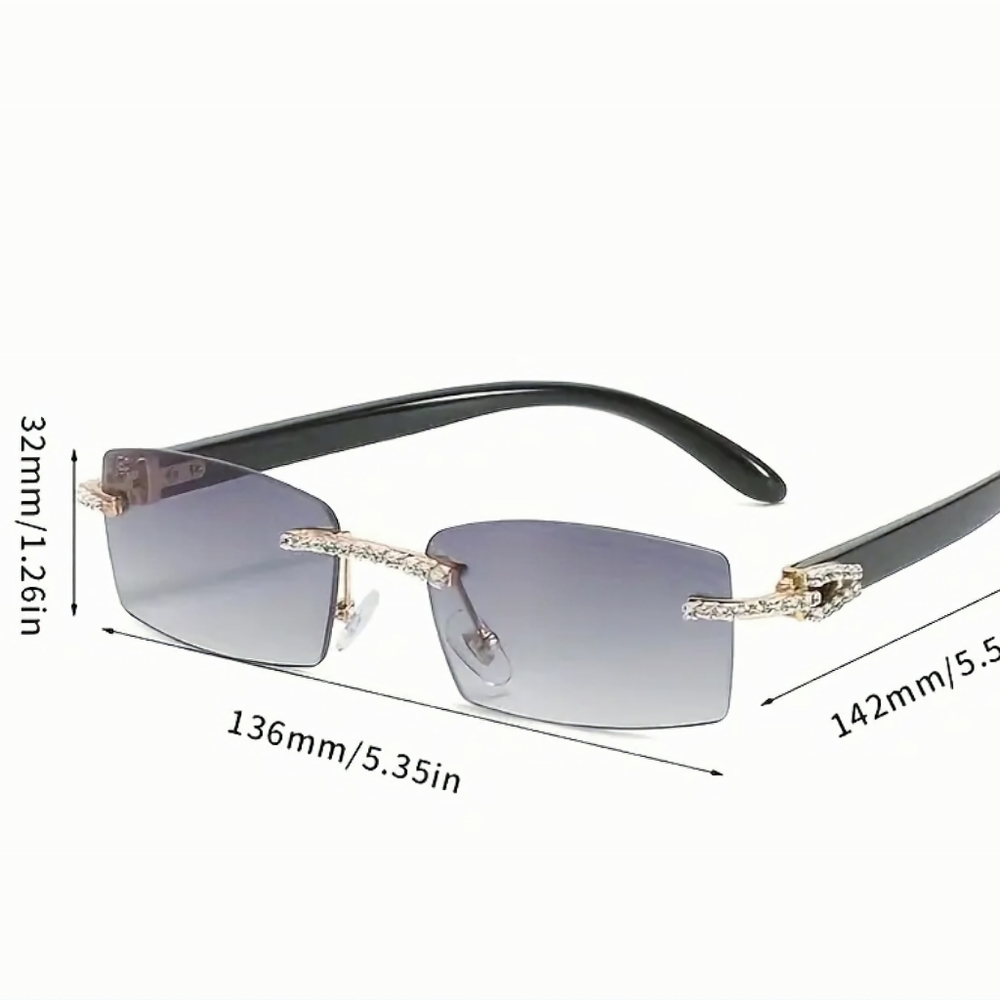 Rimless Rhinestone Luxurious Black Sunglasses. Mens - Picture 5 of 5